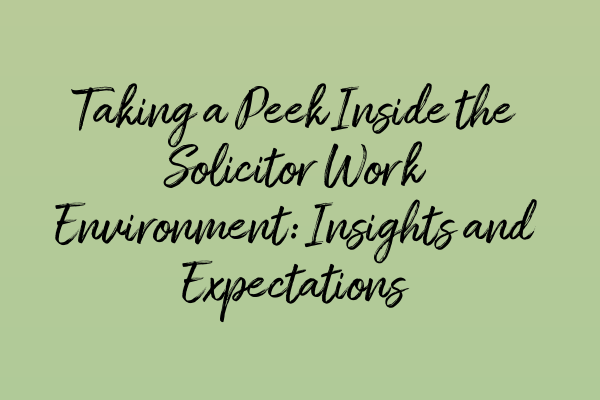 Taking a Peek Inside the Solicitor Work Environment: Insights and Expectations